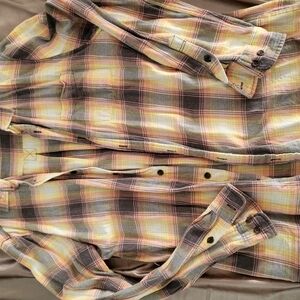 PacSun Yellow and Brown Plaid Casual Button Down Shirt
